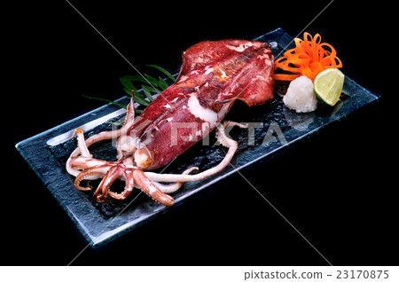 Japanese grilled squid full body in glass plate Japanese grilled squid full body in glass plate 23170875