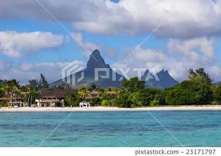 Beach of Flic en Flac with Piton de la Petite 23171797