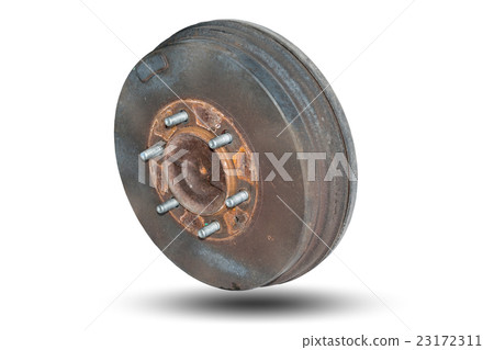 Old rusty drum brakes rear wheel. 23172311