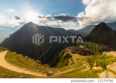 Sunlight on Machu Picchu from above, Peru 23174786
