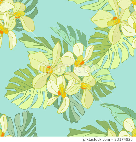 Seamless pattern of exotic flowers. 23174823
