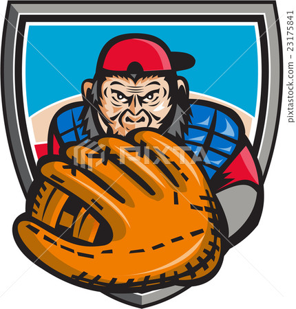 Chimpanzee Baseball Catcher Glove Shield Retro 23175841
