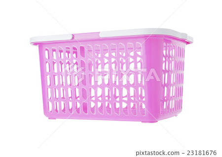 Empty pink plastic shopping basket on white  23181676