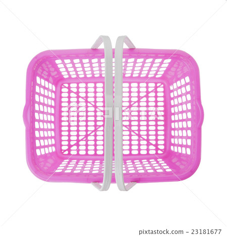 Overhead of empty pink plastic shopping basket 23181677