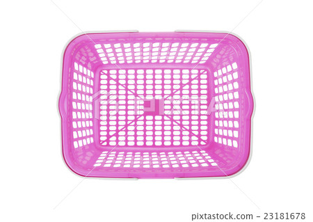Overhead of empty pink plastic shopping basket Overhead of empty pink plastic shopping basket 23181678