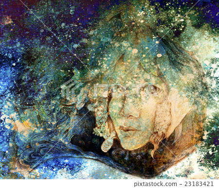 Portrait of white flower fairy face on structured 23183421