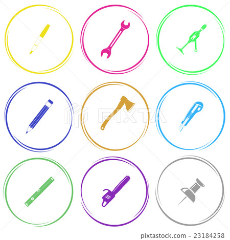 ink pen, spanner, hand drill, pencil, axe, knife 23184258