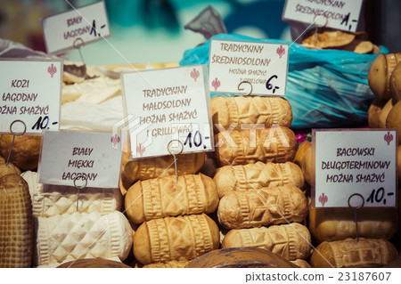 Traditional polish smoked cheese oscypek, Zakopane 23187607