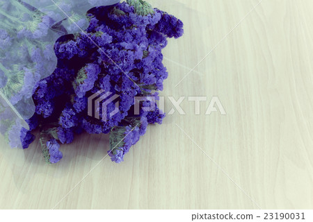 Statis flower on wooden table with photo filter Statis flower on wooden table with photo filter 23190031