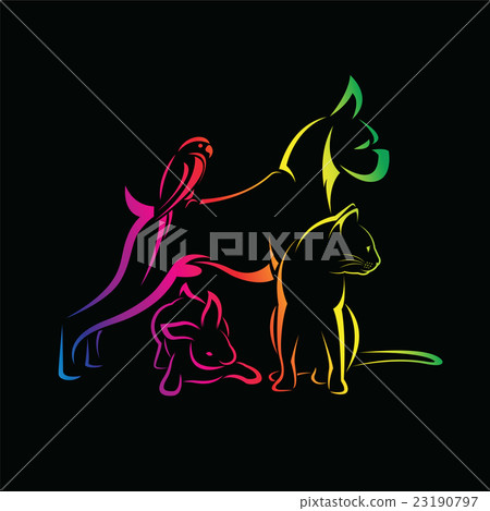 Vector group of pets - Dog, cat, bird, rabbit Vector group of pets - Dog, cat, bird, rabbit 23190797