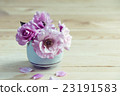 Pink roses in a vase on the table. 23191583