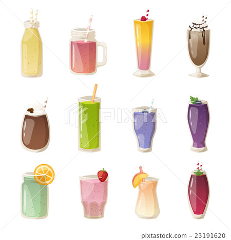 Smoothies drinks glasses vector set. Smoothies drinks glasses vector set. 23191620