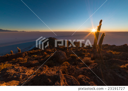 The rising sun over Uyuni Salt Flat, Bolivia 23191727