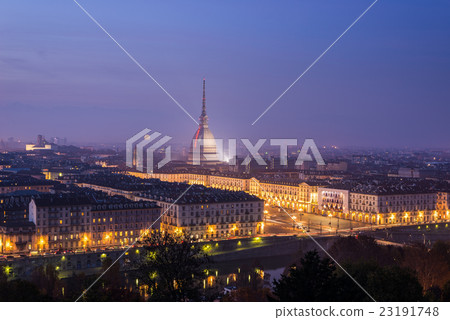 Night cityscape of Turin (Torino) from above at dusk 23191748
