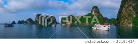Cruise boats in Halong Bay, Vietnam, panorama 23195434