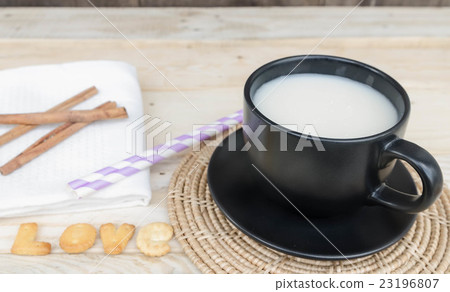 milk in a glass with candies on a wooden table milk in a glass with candies on a wooden table 23196807
