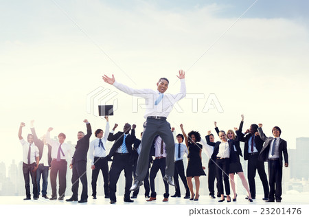 Business People Hands Raised Rooftop City Concept Business People Hands Raised Rooftop City Concept 23201476