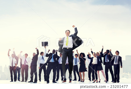 Business People Hands Raised Rooftop City Concept Business People Hands Raised Rooftop City Concept 23201477