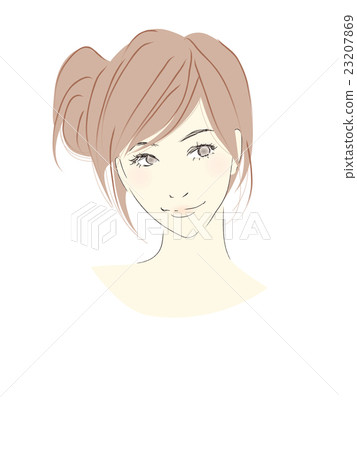 Illustration of a woman (brown hair semi-long) Side dango hair 23207869
