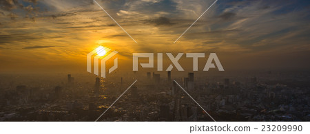 Tokyo sunset aerial panoramic view 23209990