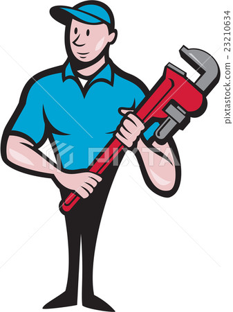 Plumber Holding Monkey Wrench Cartoon Plumber Holding Monkey Wrench Cartoon 23210634