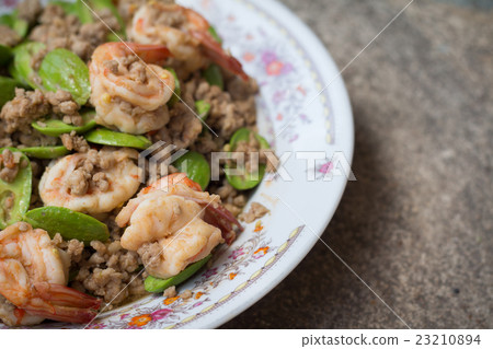 Stir-fried stink bean with shrimp and minced pork Stir-fried stink bean with shrimp and minced pork 23210894