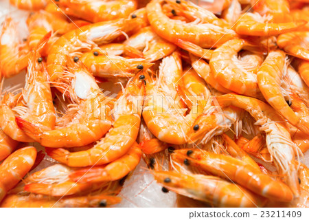 Pile of red fresh shrimps 23211409