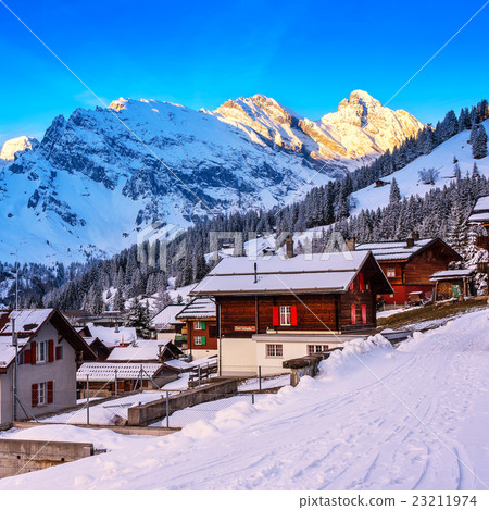Swiss wood chalet in Murren, Switzerland. 23211974