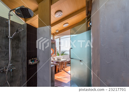 Interior of the modern bathroom with sea view 23217701