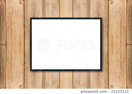 Mock up blank poster picture frame on wood wall. 23223131