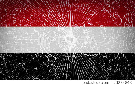 Flags Yemen with broken glass texture. Vector 23224848