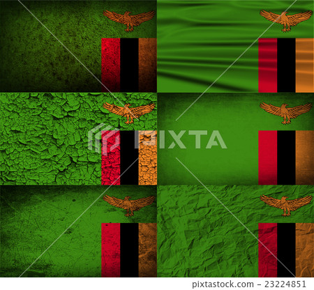 Set of six flags Zambia with old texture. Vector 23224851