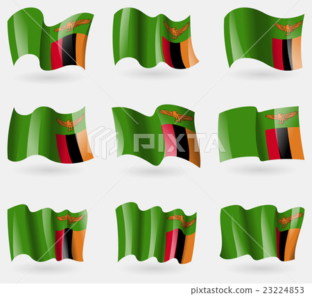 Set of Zambia flags in the air. Vector 23224853