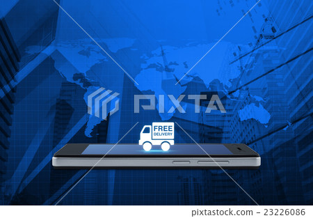 Free delivery truck icon on smart phone screen 23226086