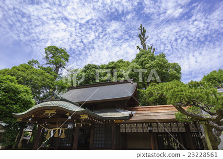 Suikodera park damaged by the Kumamoto earthquake Kagura Theater Kagura Theater and the five leaves pine and blue sky clouds 23228561