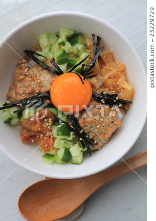 Natto rice bowl with lots of ingredients - home-cooked meal Natto rice bowl with lots of ingredients - home-cooked meal 23229729