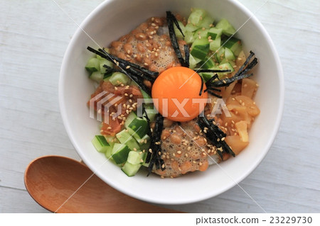Natto rice bowl with lots of ingredients - home-cooked meal Natto rice bowl with lots of ingredients - home-cooked meal 23229730