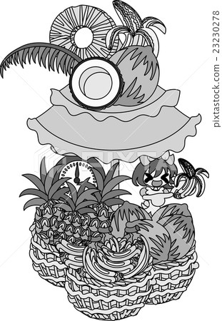 Shops selling bananas, pineapple and coconuts 23230278