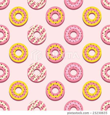 Seamless Pattern Different Style Strawberry Donuts 23230635