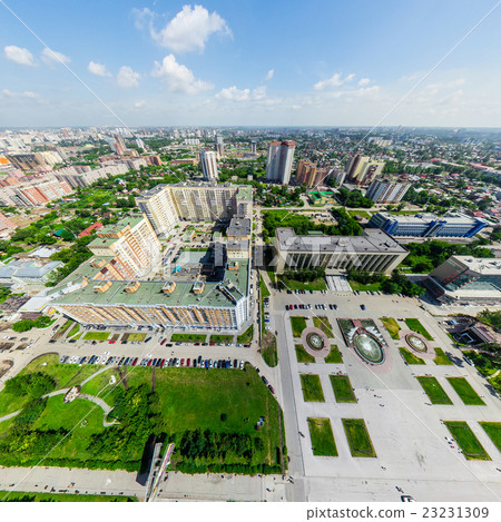 Aerial city view with crossroads and roads, houses Aerial city view with crossroads and roads, houses 23231309