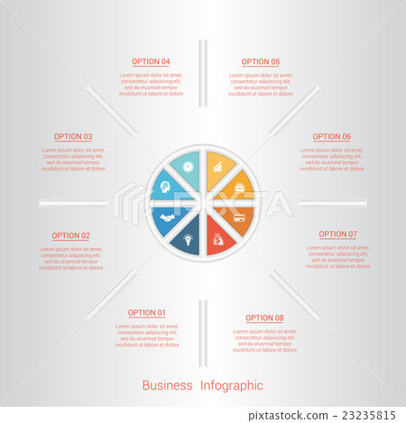 Pie infographic template on eight positions. 23235815