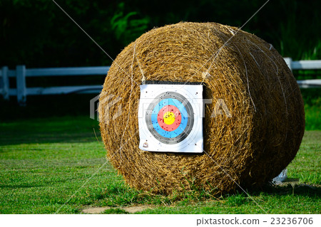 Archery target on swirly rice straw background Archery target on swirly rice straw background 23236706