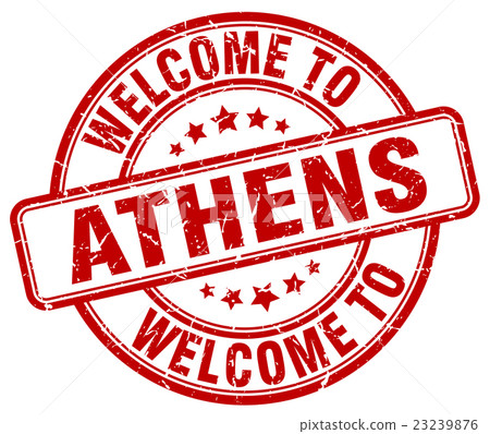 welcome to Athens red round vintage stamp 23239876