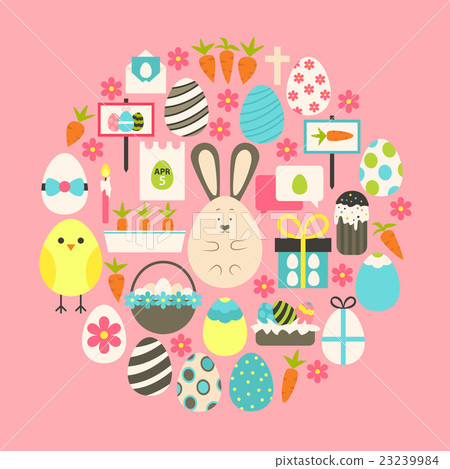 Easter Flat Icons Set over pink 23239984