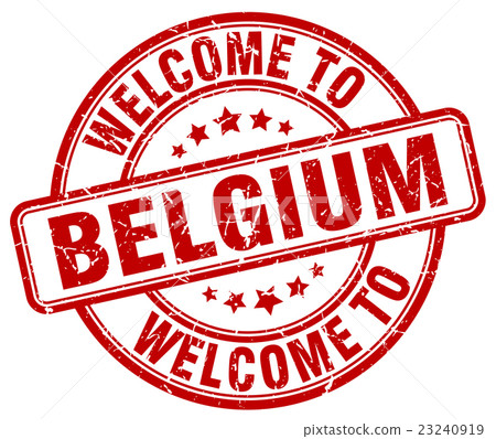 welcome to Belgium red round vintage stamp 23240919