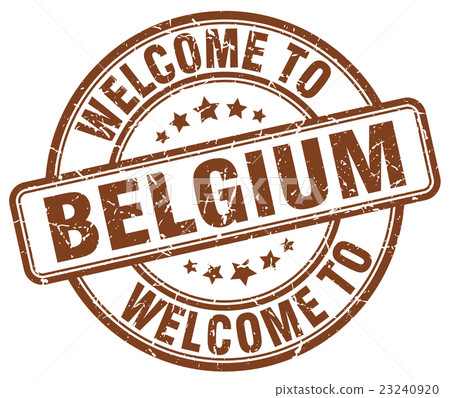 welcome to Belgium brown round vintage stamp 23240920
