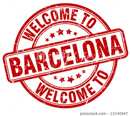 welcome to Barcelona red round vintage stamp 23240947