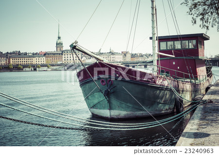 Old city buildings and old boats, Stockholm,Sweden Old city buildings and old boats, Stockholm,Sweden 23240963
