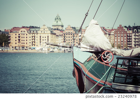 Old city buildings and old boats, Stockholm,Sweden 23240978