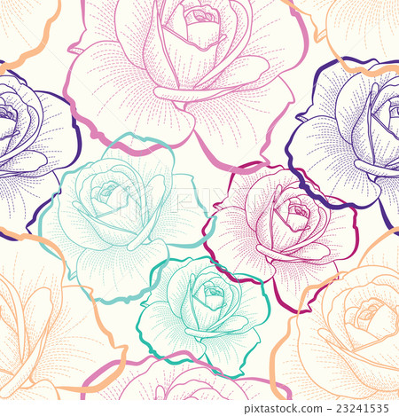 Color outline roses on white seamless pattern 23241535